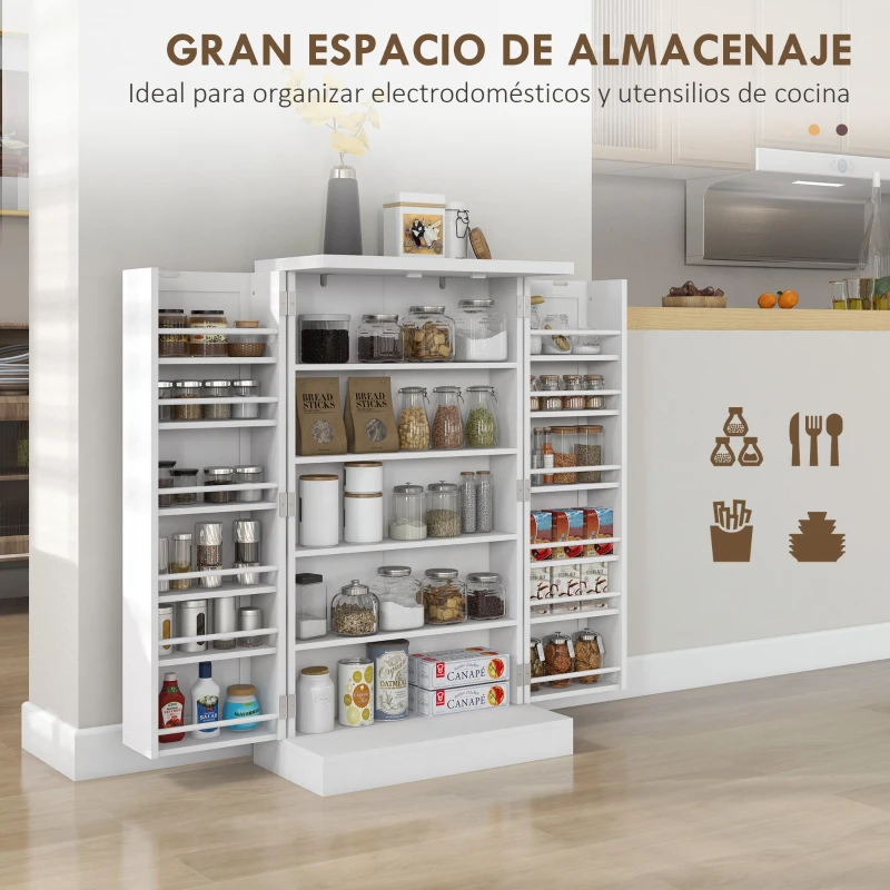 HOMCOM Armario Despensa Cocina con 2 Puertas 16 Estantes Alacena Moderna con Estantes Ajustables 60x30x104 cm Blanco