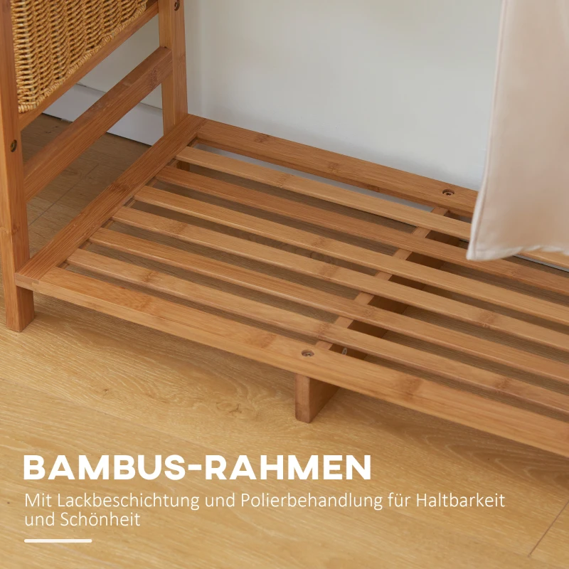 HOMCOM Garderoberek van Bamboe met Hanggedeelte, Schoenenrek, en Planken, Natuurlijk Hout