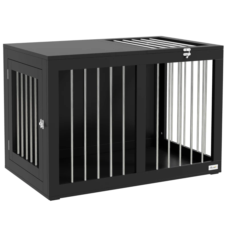 PawHut Hondenkooi Hondenbench Hondenreismand, 2 deuren, vergrendelbaar, stalen gaas, 80 cm x 50 cm x 56,5 cm, Zwart(m-11)