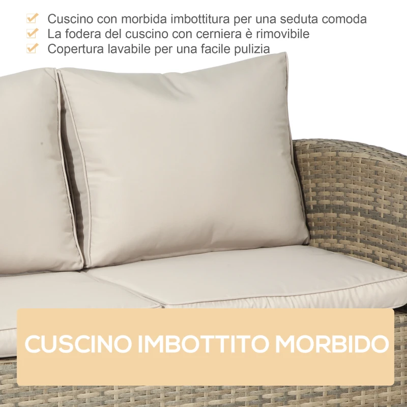 Outsunny Set da Giardino 6 Pezzi in Rattan con Divani, Poltrone e Tavoli Contenitore, Beige