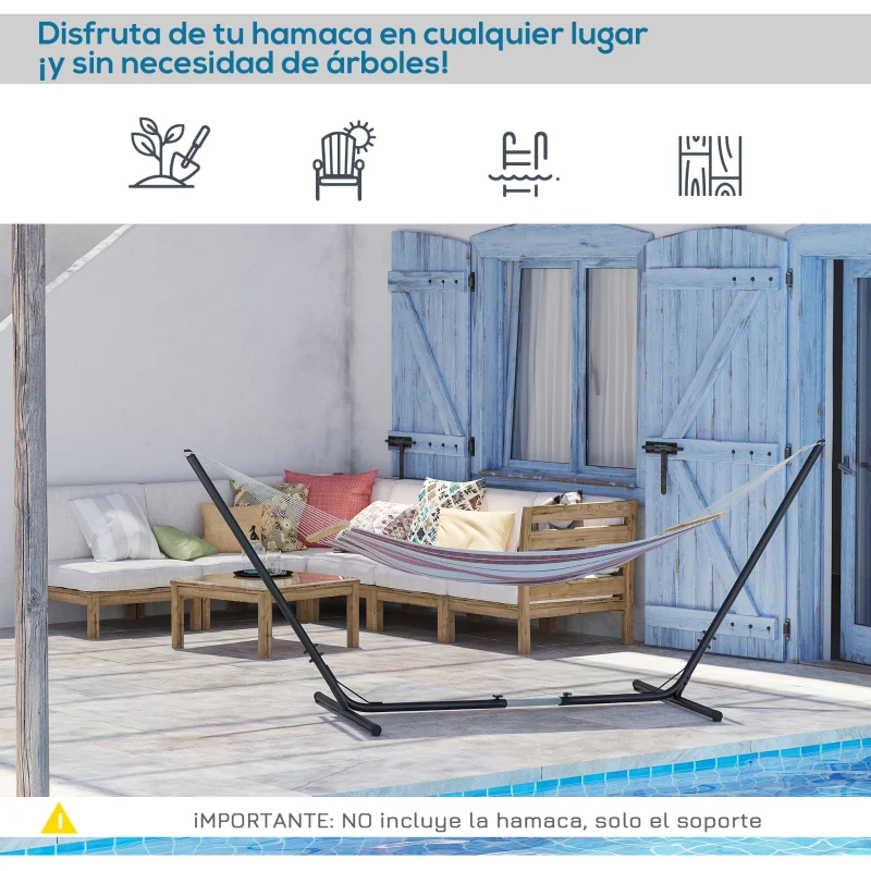 Outsunny Soporte para Hamaca de Jardín Ajustable en Longitud 313-388x109x116 cm Estructura de Metal para Interiores y Exteriores Carga Máx. 120 kg