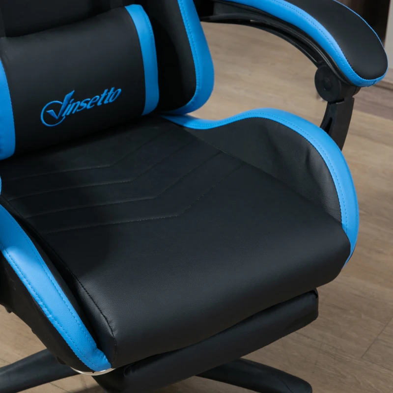 Vinsetto Bureaustoel, Gamingstoel met 1 Hoofdsteun, 1 Lendensteun, Blauw + Zwart