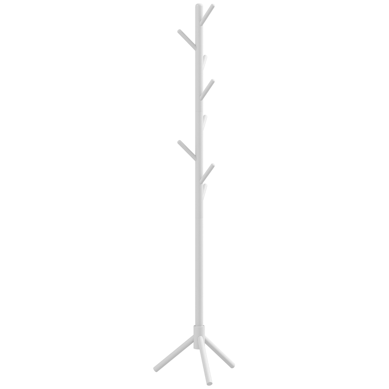 HOMCOM Perchero de Pie de Madera Forma de Árbol con 8 Ganchos para Colgar Ropa Bolsos en Pasillo Entrada 40x40x165 cm Blanco