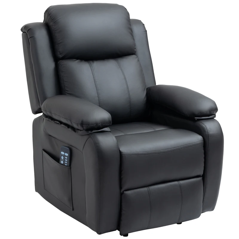HOMCOM Riser and Recliner Chair with Vibration Massage, PU Leather Power Lift Chair for Elderly, Black