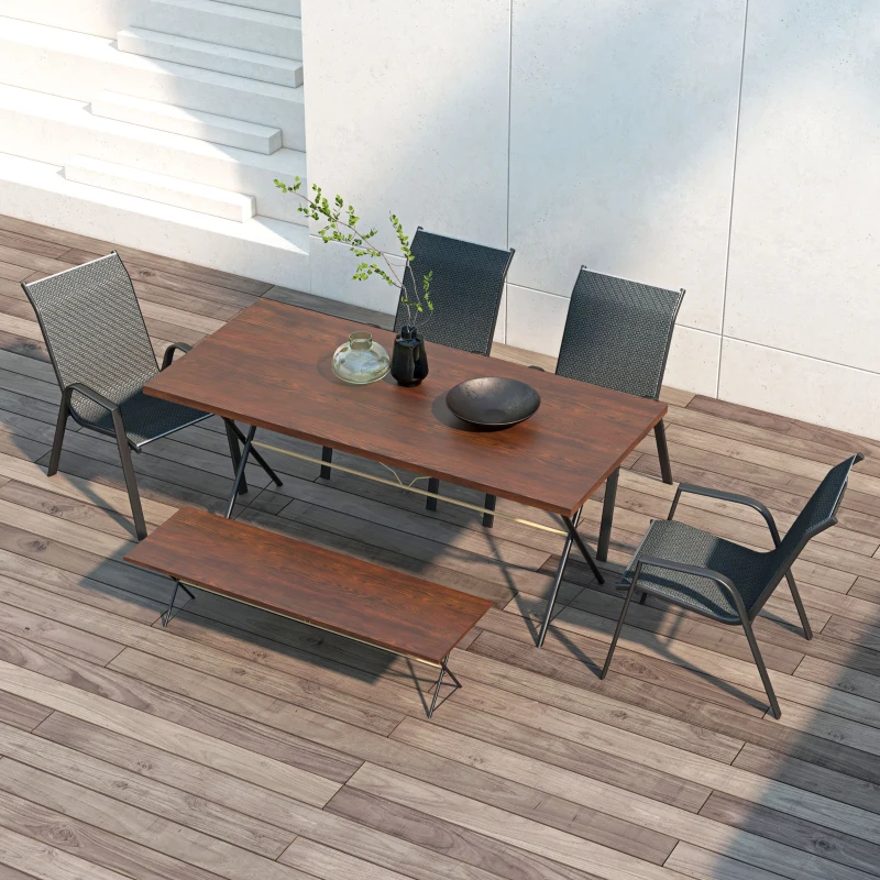 Outsunny Set 4 Sedie da Giardino Impilabili con Braccioli in Rattan PE e Acciaio, Grigio