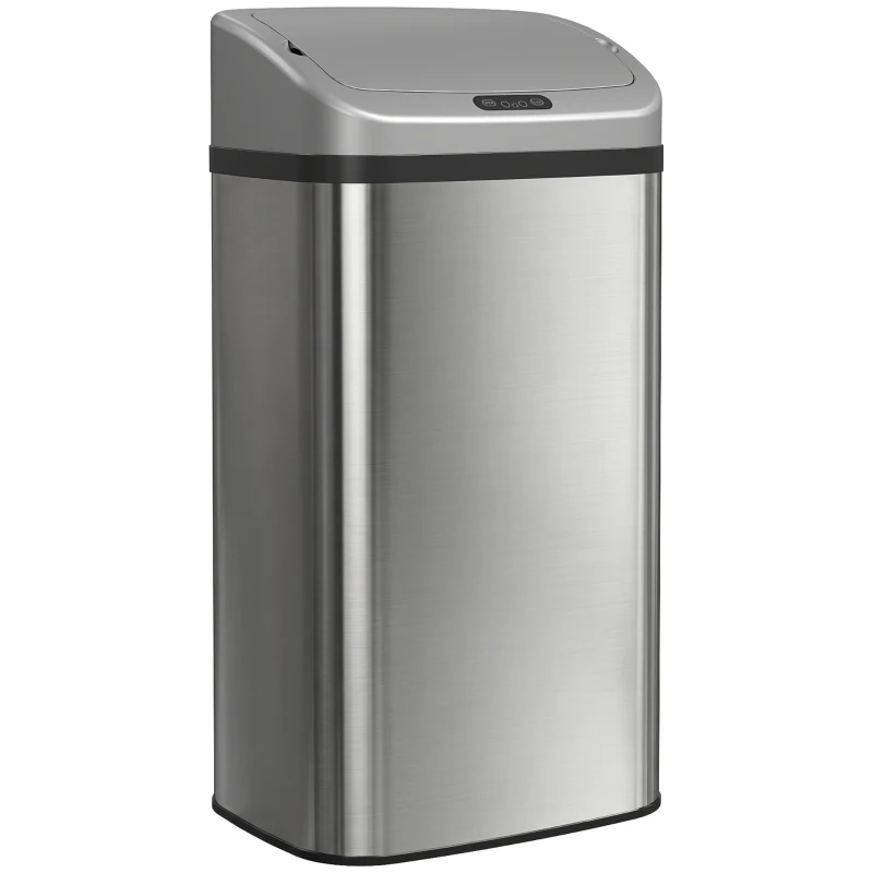 HOMCOM Cubo de Basura Cocina Automático 48 L Sensor Infrarrojo Cierre Automático Antihuellas Acero Inoxidable Plata