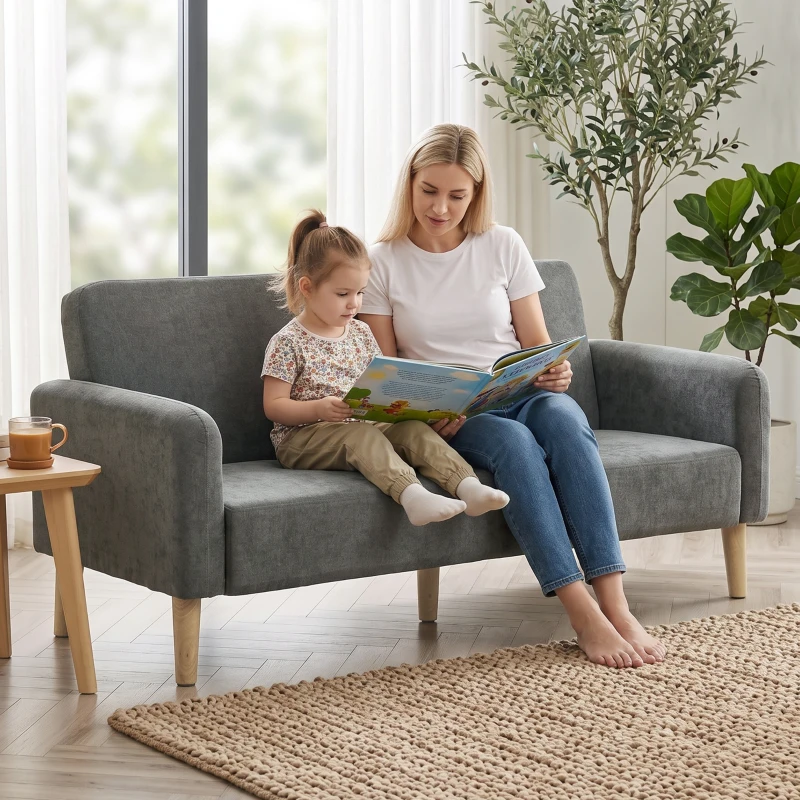 HOMCOM 2 Seater Sofa, Velvet Small Couch with 20cm Thick Padding, Wide and Deep Seat, Grey