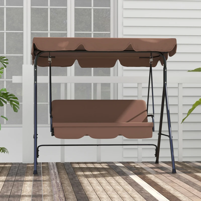 Outsunny Hollywoodschommel Tuinschommel 3-Zitter, weerbestendig, verstelbaar dak, 172 x 110 x 153, Bruin