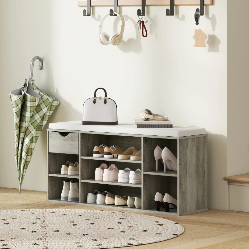 HOMCOM Shoe Storage Bench with Cushion - Grey