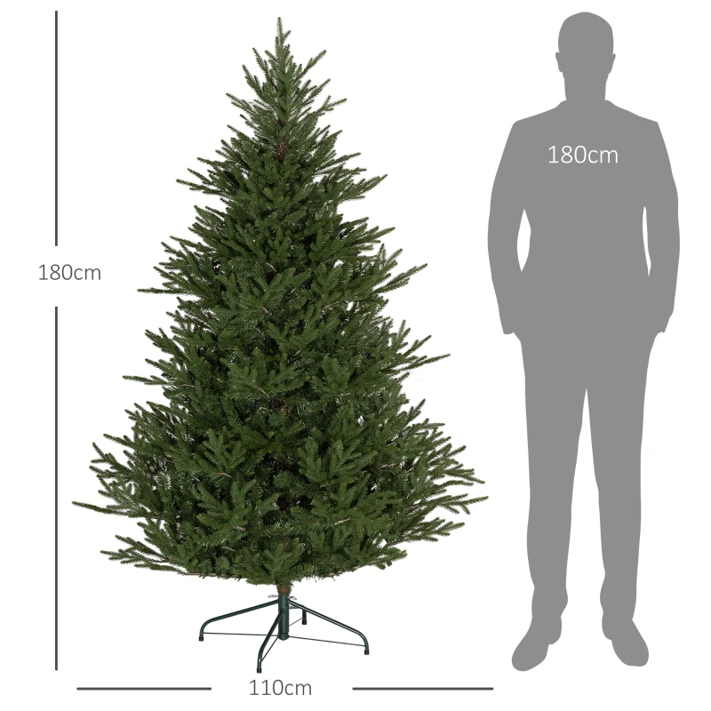HOMCOM Kerstboom 180 cm, Realistisch Uiterlijk, Snelle Opzet, Incl. Standaard, Brandvertragend Kunststof