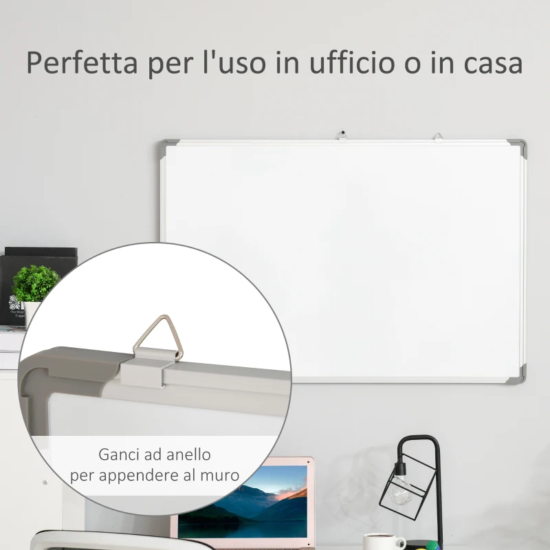 HOMCOM lavagna magnetica da parete con cornice in alluminio, con pennarelli, cancellino e magneti 90x60cm