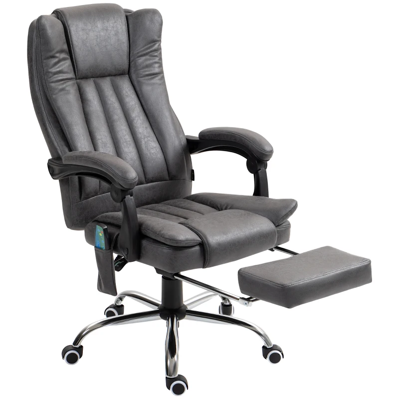 Vinsetto Directiestoel met Massage- en Verwarmfunctie, Voetensteun, Verstelbaar, tot 120kg, Grijs
