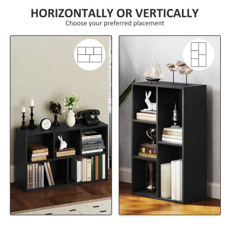 HOMCOM 2-Tier Bookshelf with 5 Compartments - Black
