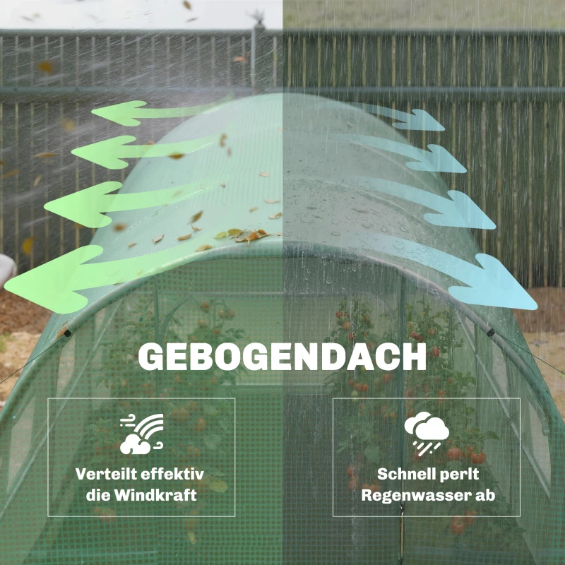 Outsunny Kas 3 x 2 x 2 m folietunnel met vergrendelbare openslaande deur 6 oprolbare gaasramen steunstangen