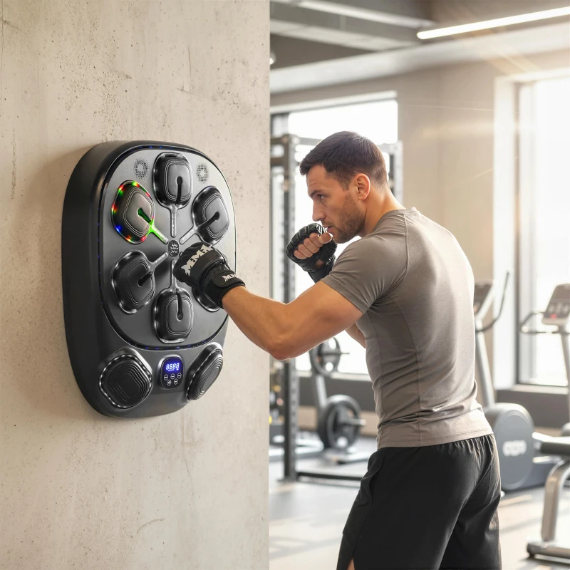 SPORTNOW Music Boxing Machine, elektronische LED-boksmachine met dubbele slagzones, Bluetooth, handschoenen, 9 snelheden