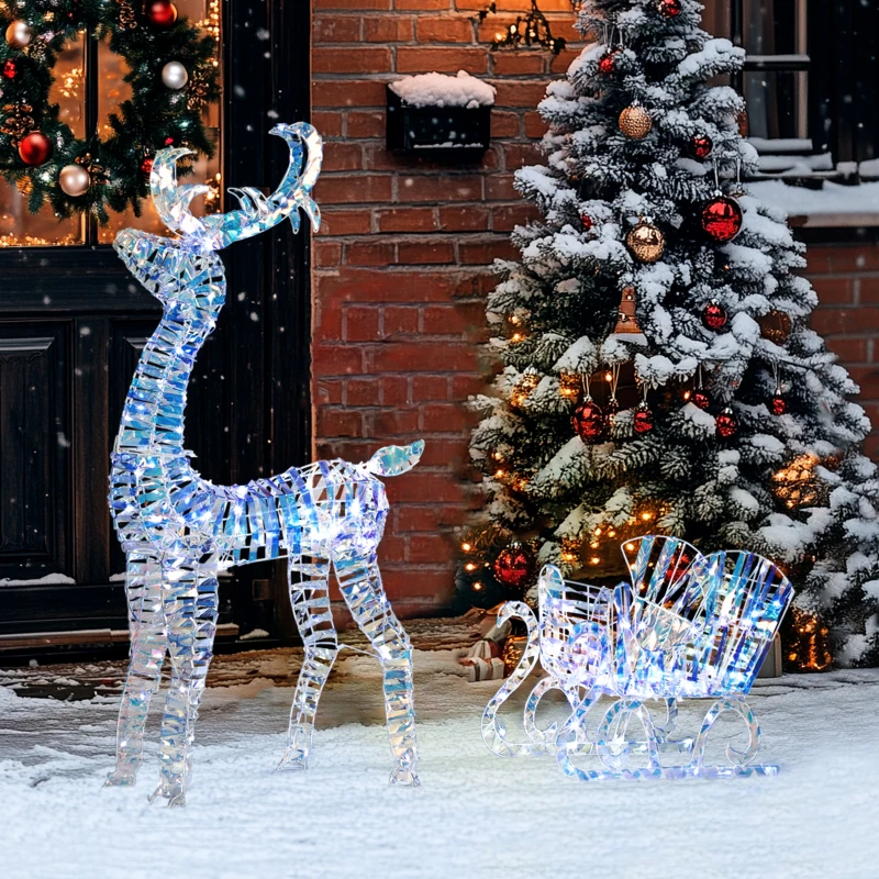 Outsunny Renne et traîneau lumineux de Noël avec 170 LED blanc chaud, décoration de Noël pour intérieur et extérieur, 60x29x115cm