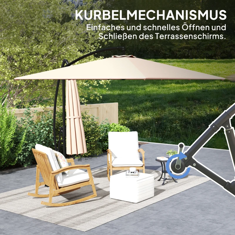 Outsunny Zweefparasol Ø260 cm Zonnescherm met UV-bescherming 50 waterafstotend met Standaard, Khaki
