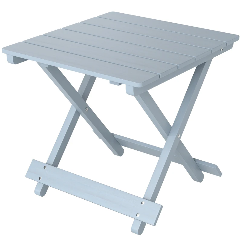 Outsunny Fir Wood Folding Coffee Table, Lightweight Small Garden Table with Slatted Top, Portable Folding Side Table for Balcony