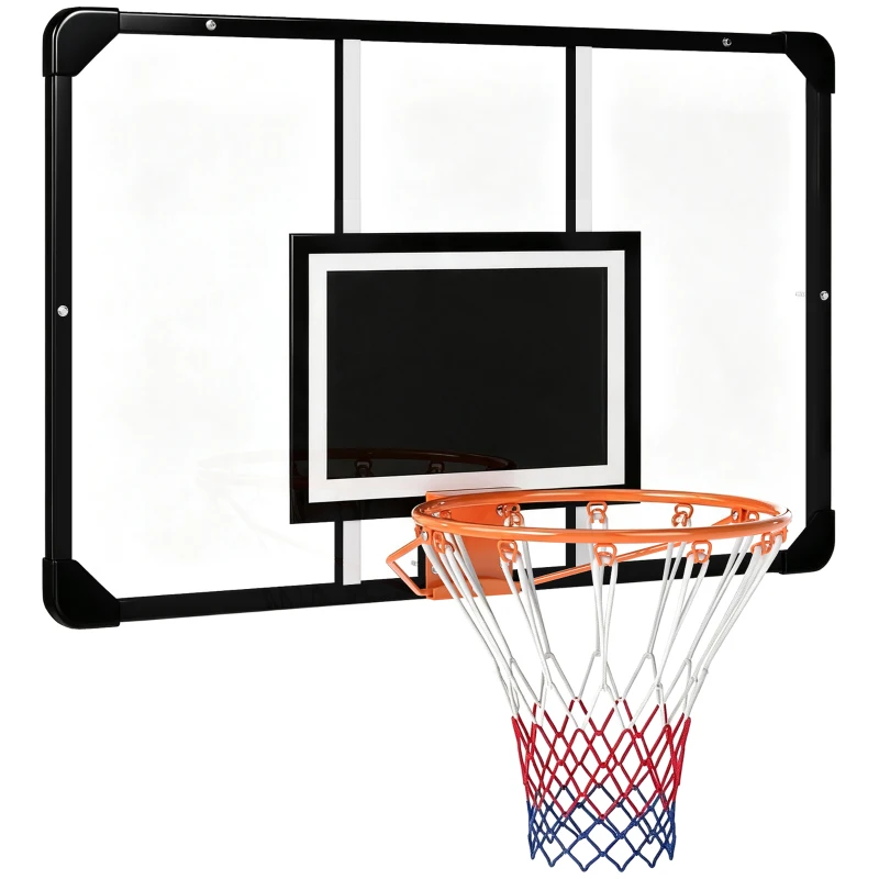 SPORTNOW Canasta de Baloncesto de Pared con Red Diámetro de 45 cm y Marco de Acero para Interior y Exterior 113x61x73 cm Negro