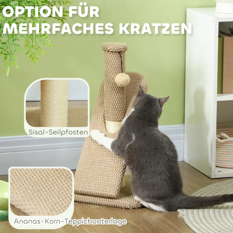 PawHut Krabpaal met Krabblad, Speelbal, Noppenstructuur/Sisal, 54 cm, Lichtbruin