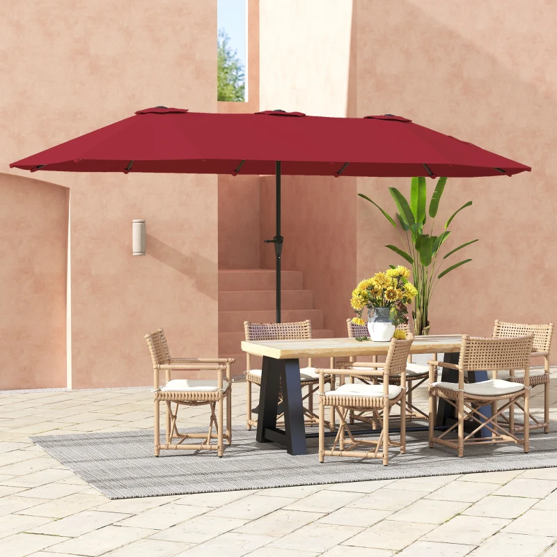 Outsunny Ombrellone Doppio con Prese d'Aria e Manovella, in Metallo e Poliestere, 4x2.2x2.34 m, Nero e Rosso