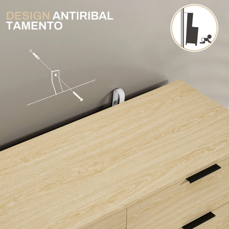 HOMCOM Cassettiera 6 Cassetti in Legno per Camera da Letto e Ingresso, 110x40x75cm, Rovere