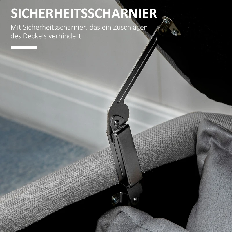 HOMCOM Zitbank, Opbergkist, Gestoffeerde Bank, Linnenlook, tot 150kg, 101x38,5x44,5 cm, Grijs(m-7)