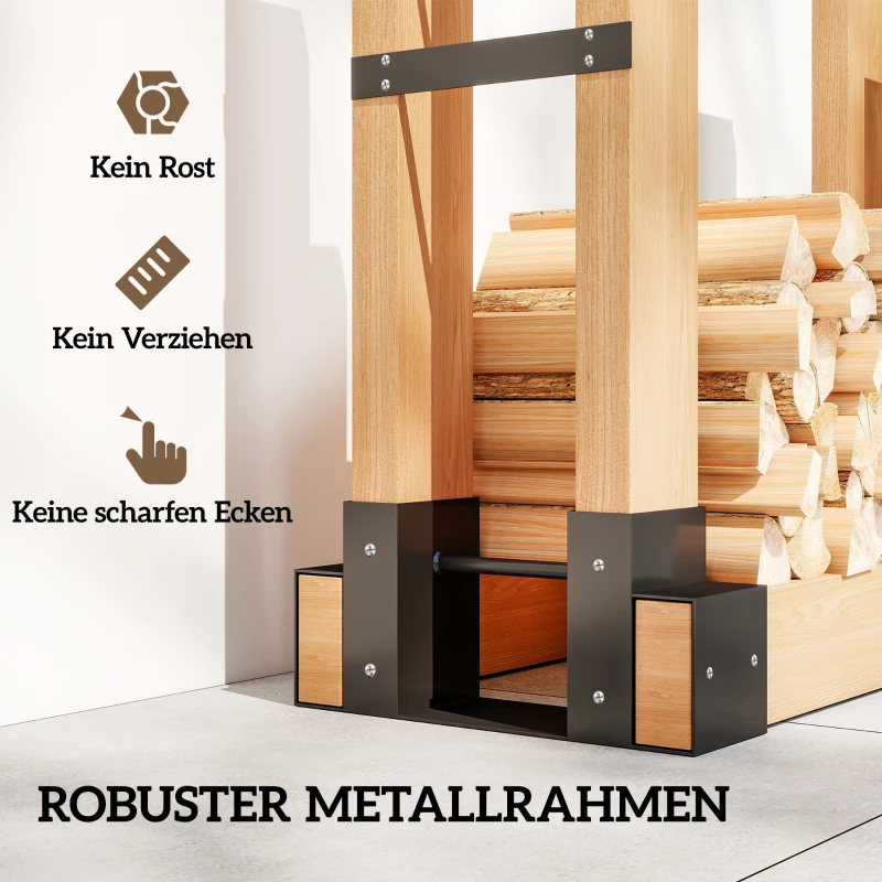 Outsunny Set van 2 brandhouthouders voor binnen – 33,5 x 10 x 15,5 cm, verstelbaar, zwart