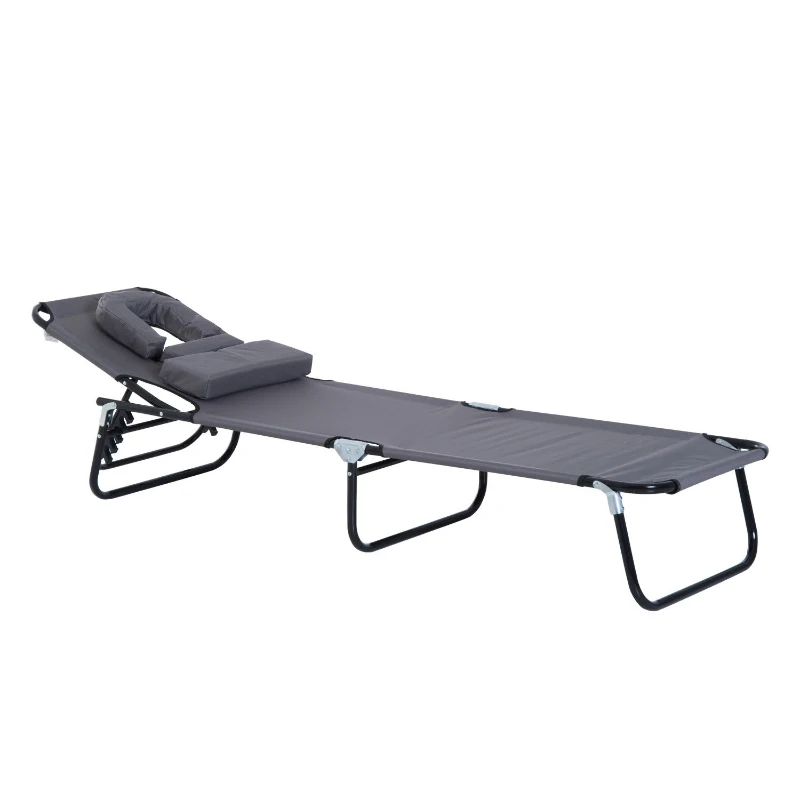 Outsunny ligbed met leesgat 190 cm x 56 cm x 28 cm, grijs