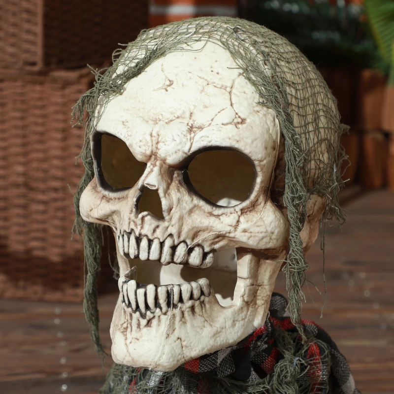HOMCOM Halloween Decoratie Grondverschijning-Skelet, Buigzame Armen, Gloeiende Ogen, Griezelig Huilen