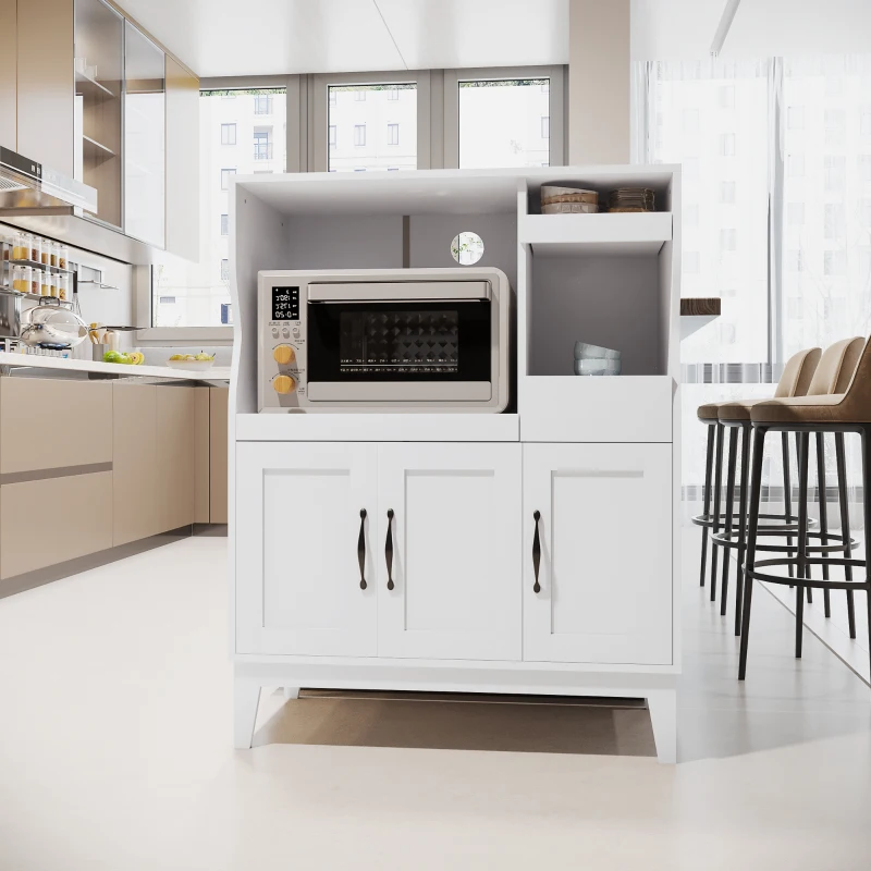 HOMCOM Credenza Cucina Salvaspazio con 2 Armadietti e 2 Ripiani Estraibili in Legno, 84x39x109 cm, Bianco