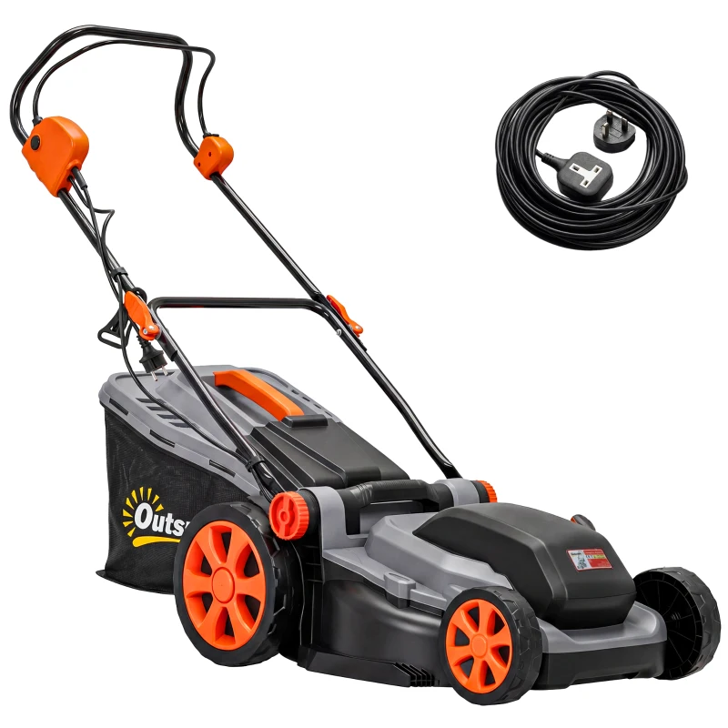 Outsunny 1800W Electric Lawnmower with 40cm Cutting Width, Mulching Feature, 50L Grass Collection Bag, 6 Cutting Heights