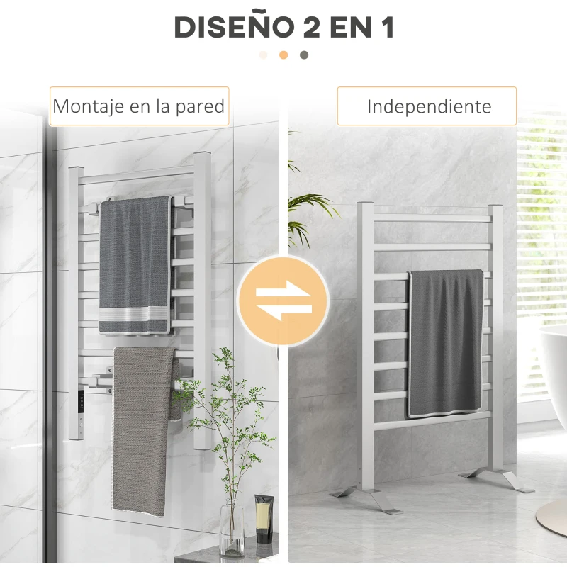HOMCOM Toallero Eléctrico de Pared o Suelo con Función de Temporizador y 8 Barras 53x35x90 cm Plata