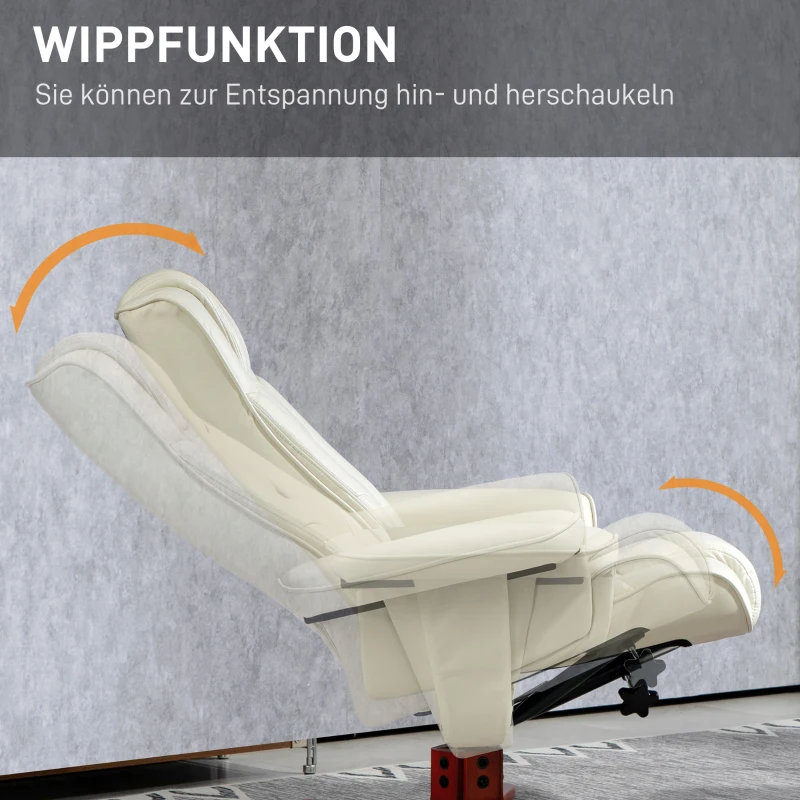 HOMCOM Relaxfauteuil met hocker, lederlook, kantelbare leuning, tot 150 kg, Crèmewit