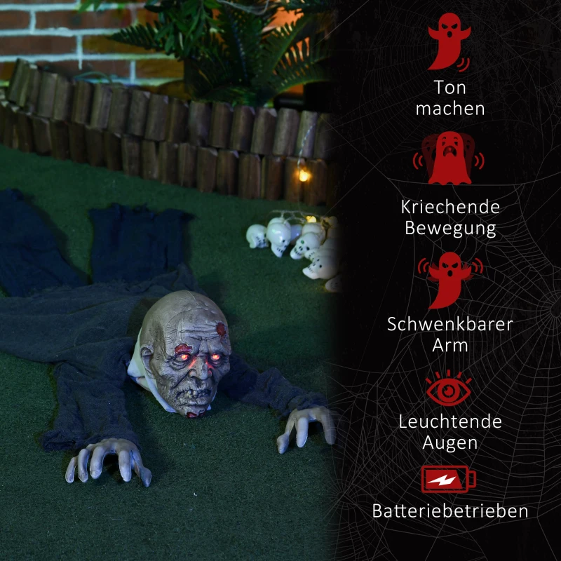 HOMCOM Halloween decoratie Zombie met LED-ogen, kruipende beweging en huilgeluiden, bewegingsgeactiveerd