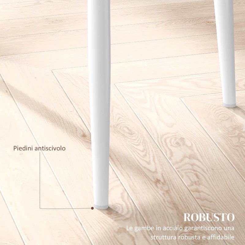 HOMCOM Set di 2 Sedie da Pranzo Moderne con Schienale Alto in Finta Pelle e Acciaio, 41x50x97 cm, Bianco