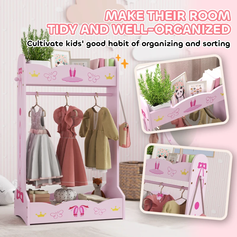 AIYAPLAY Kids Clothes Rail with Two Shelves, for 3-8 Years, Pink
