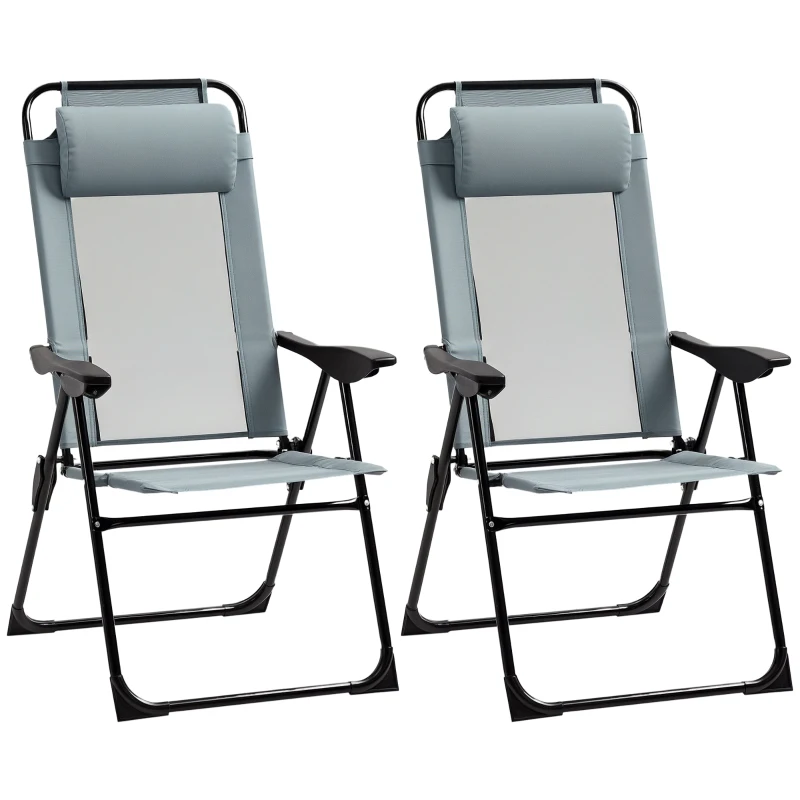 Outsunny 2-delige set inklapbare ligstoelen, weerbestendig, 5-voudig verstelbare rugleuning, metalen frame, grijs