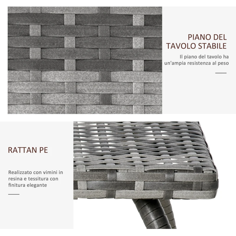 Outsunny Tavolino in Rattan Sintetico da Esterno e Giardino Grigio