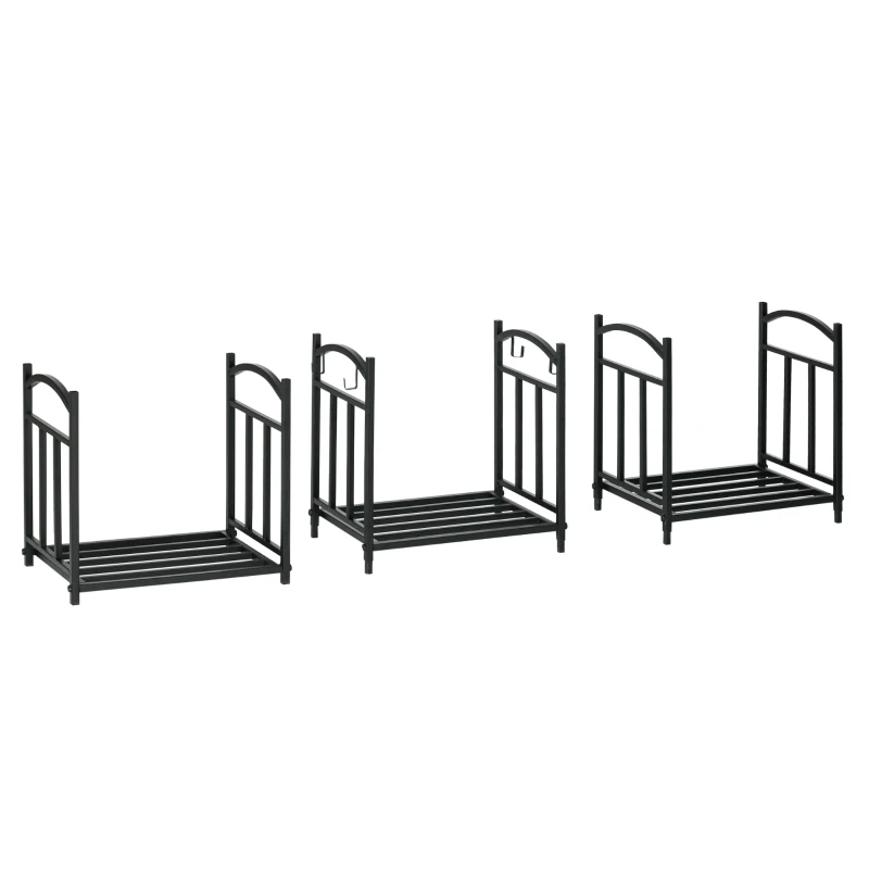 Outsunny Haardhoutrek voor binnen 46 x 32 x 126 cm – 3 niveaus, 4 haakjes, metaal, zwart
