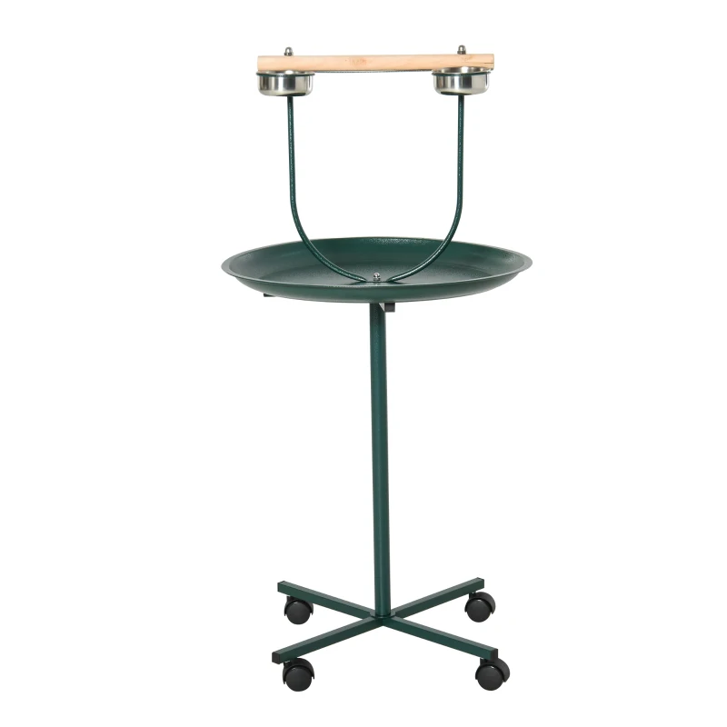 PawHut Bird Perch Stand with Four Wheels, Feeding Bowls, for Small, Medium Birds, Green