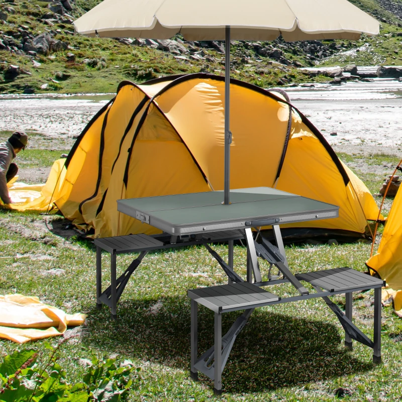 Outsunny Opvouwbare Campingtafel met 4 Stoelen, Aluminium, 85,5 x 135cm Grijs