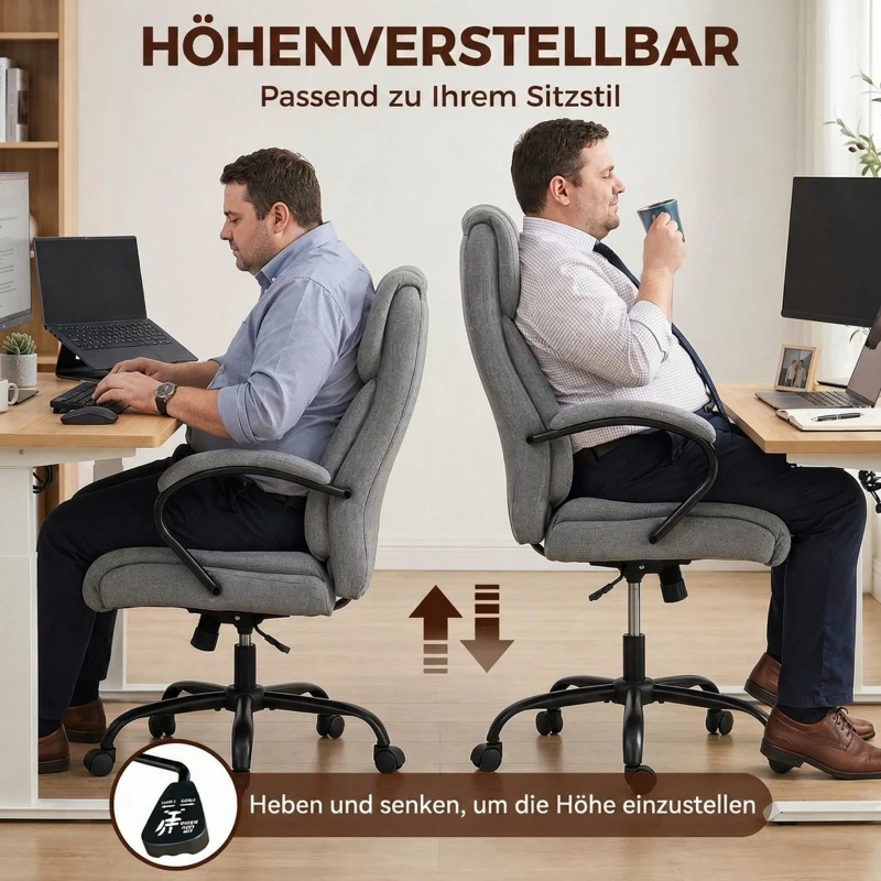 Vinsetto Ergonomische bureaustoel comfortabel kantoorstoel groot formaat, zwart