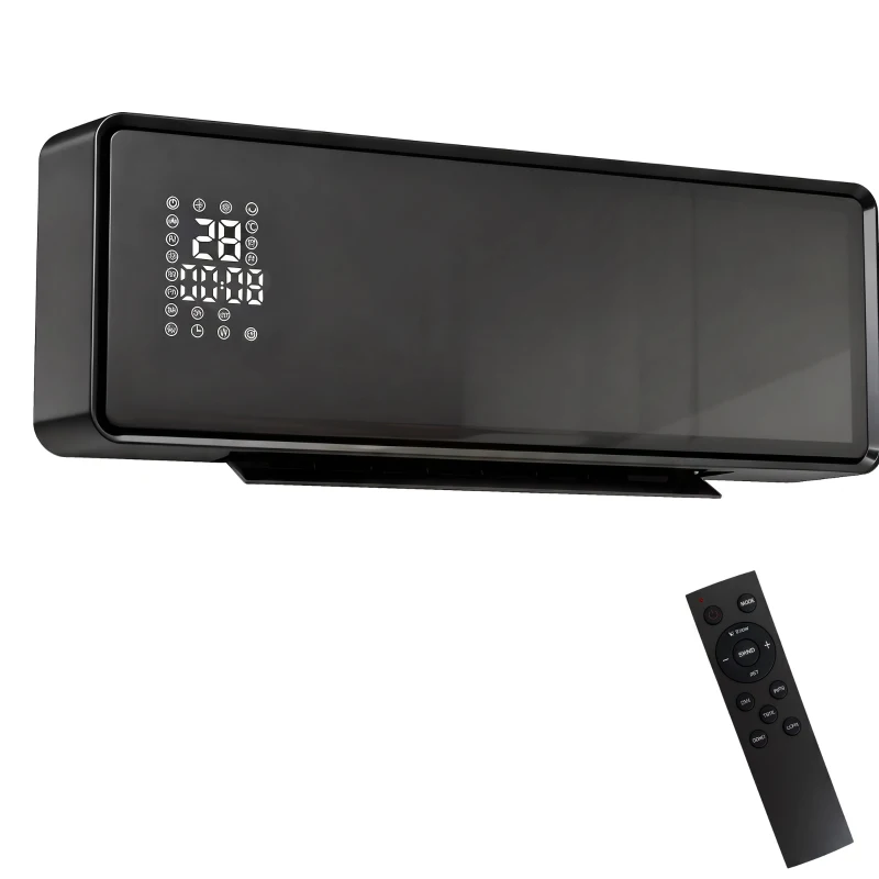 HOMCOM Wandgemonteerde keramische kachel 2000 W met Ventilator, Thermostaat, Timer, Afstandsbediening en Glaspaneel, Zwart