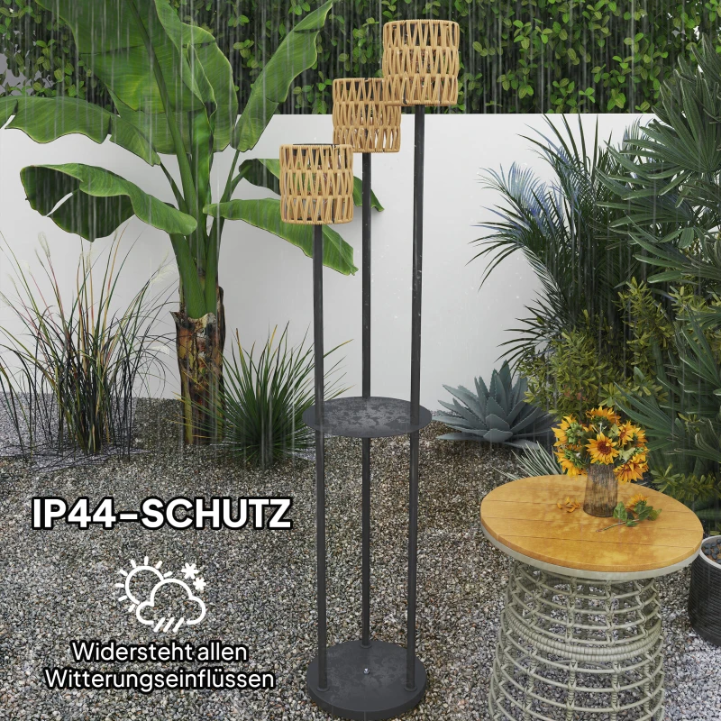 Outsunny Staande Solarlamp Rattan met Lichtsensor, 3-lamps in Boho-Stijl IP44 Ø37 x 144H cm(m-8)