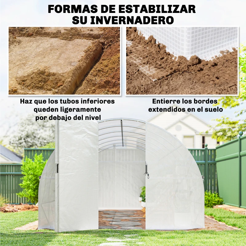 Outsunny Invernadero de Túnel 6x3x2 m con Puerta con Bisagras 12 Ventanas de Malla y Estructura de Acero Galvanizado Blanco