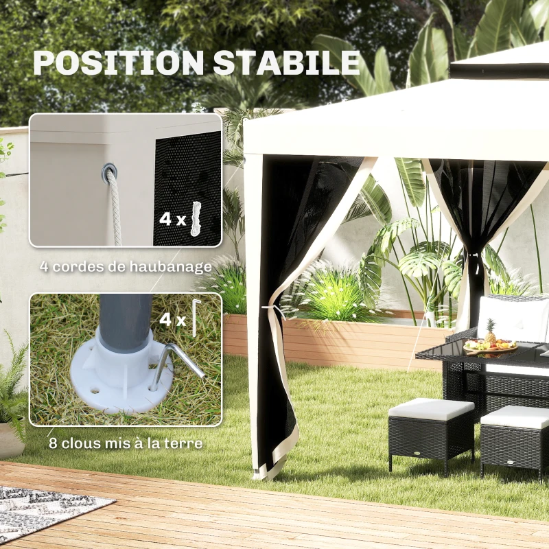 Outsunny Tonnelle barnum de jardin 3 x 3 m avec 4 moustiquaires amovibles - double toit - crème