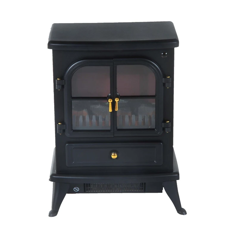 HOMCOM Caminetto Elettrico da Terra Potenza 950W/1850W in Ferro e Vetro Telecomando 42.5 x 28 x 54 cm Nero