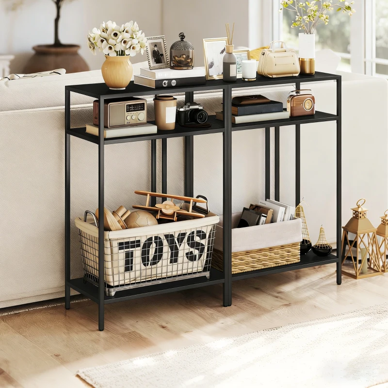 HOMCOM Tavolo Consolle con Ripiani Aperti a 3 Livelli, in Acciaio, 55x30x85 cm, Nero