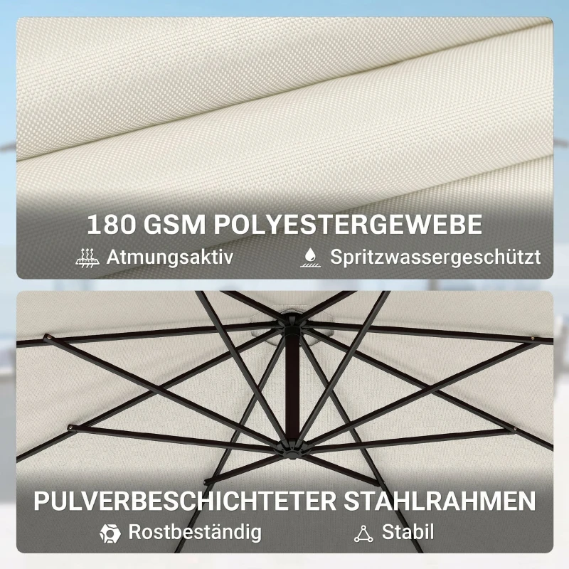 Outsunny Parasol afneembare zwevende parasol zwengelparasol met handkruk crème